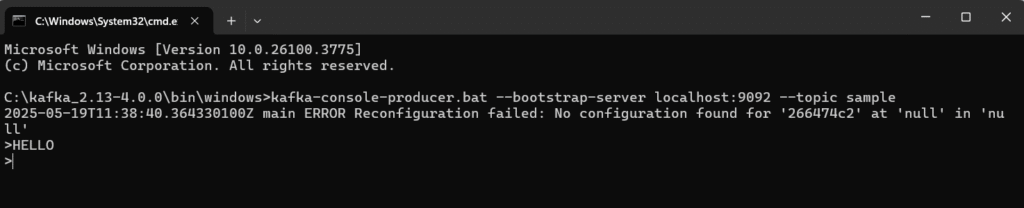 Type any message on kafka producer with cmd