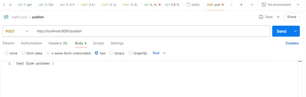 Postman Kafka message success