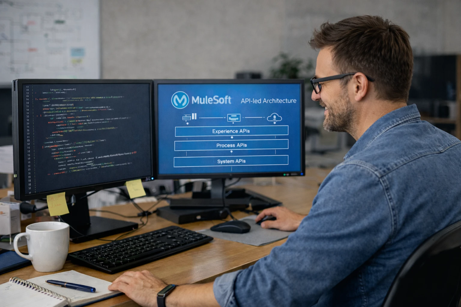 Developer working on MuleSoft migration services for legacy modernization